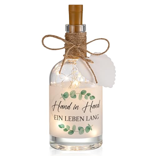 BBTO LED Flaschenlicht Hochzeit Geschenk für Brautpaar LED Flaschenlicht mit Spruch Hand in Hand Ein Leben Lang Flasche Silberhochzeit Hochzeitsgeschenk Geldgeschenk Hochzeit für Frisch Verheiratete von BBTO