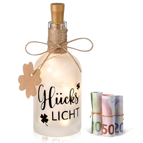 BBTO LED Flaschenlicht Glückslicht mit Spruch Beleuchtete Dekoflasche mit Korkstopfen Flaschen Lichterketten Geschenkanhänger Geschenke für Frauen Geburtstag Weihnachten von BBTO