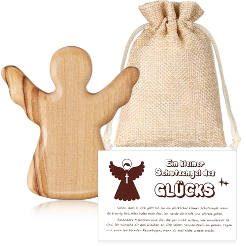 BBTO Schutzengel aus Olivenholz Handgefertigtes Prüfung Glücksbringer Schutzengel Handschmeichler Schutzengel Geschenk mit Beutel und Karte Gebet Christliches Geschenk für Familie Freunde Patient von BBTO