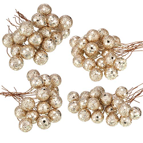 Künstliche Holly Beeren, 100 Stück Mini 10 mm Gefälschte Beeren Dekor auf Draht für Weihnachtsbaum Dekoration Blumen Kranz DIY Handwerk Verwenden (Paillettenbesetzt Silber) von BBTO