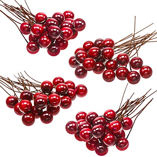 BBTO 100 Stück 10mm Künstliche Stechpalmenbeeren Baumschmuck auf Draht für Weihnachtsbaum Blumenkranz DIY Weinrot von BBTO