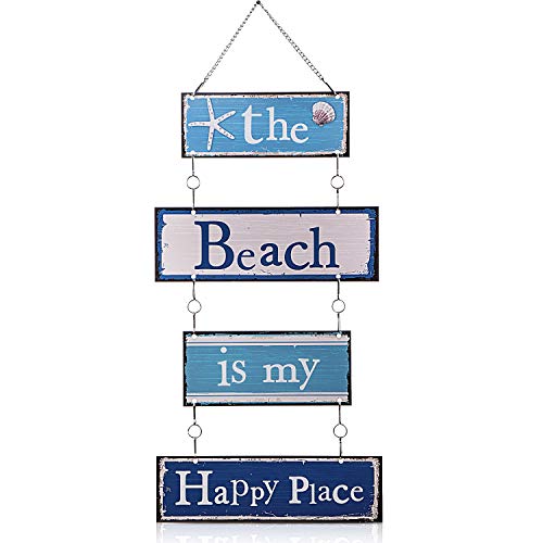 Metall Hängen Vintage Design Strand Teller Tür Wand Teller Dekor Schild mit Diamant-Besetzt Seestern, The Beach is My Happy Place Metall Wand Dekorative Metall Zeichen von BBTO