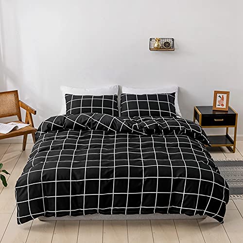 BBUY Bettwäsche Kariert 135x200 cm,Schwarz Gitter Bettwäsche King Size,Bettbezug mit Gittermuster,mit Reißverschluss,Bettwäsche Sommergrün (Schwarz 1,135 x 200 cm) von BBUY