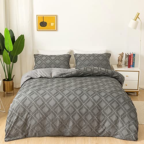 Unifarbene Bettwäsche 135x200 Raute-Muster Bezug Decke Geometrie Bettwäsche Set Modern Rosa Grau mit Kissenbezug 50x75 cm (Grau,220 x 240 cm) von BBUY