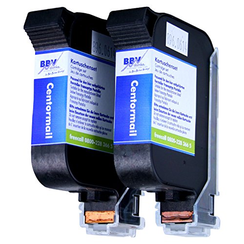 BBV-Domke Refill-Farbkartuschenset passend für Francotyp Postalia CentorMail (2x 42ml, blau) Frankierfarbe, wiederbefüllte Original-Kartuschen, kein Nachbau von BBV-Domke