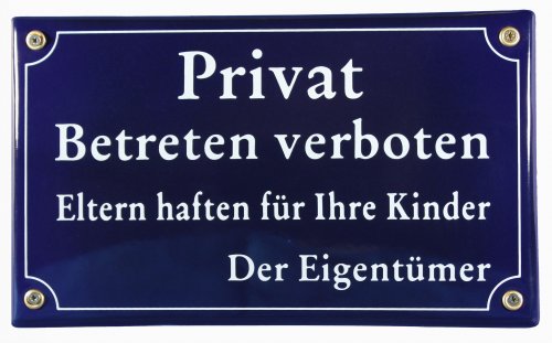 BBV Emaille Schild 25x15 cm Privat Betreten verboten Eltern haften für ihre Kinder wetterfest und lichtecht Emailleschild von BBV