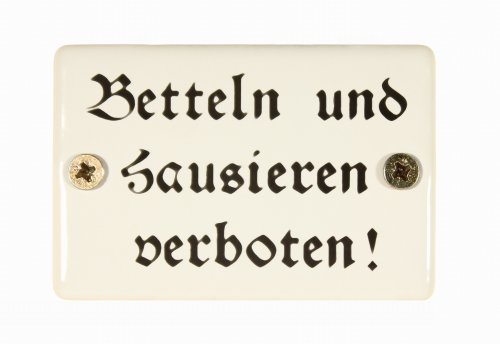 BBV Emaille Schild Betteln und Hausieren verboten! 6x4 cm Emailleschild wetterfest und lichtecht von BBV