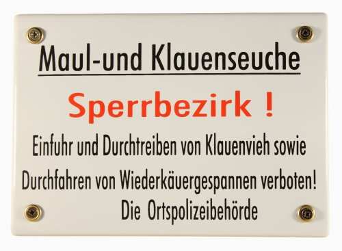 BBV Emaille Schild Maul- und Klauenseuche Sperrbezirk 17x12 cm Emailleschild wetterfest und lichtecht von BBV