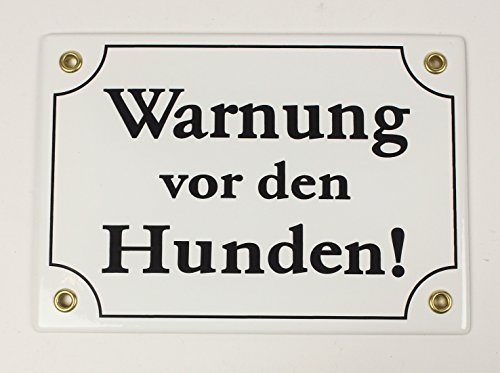 Wetterfestes Emaille Schild Warnung vor den HUNDEN WEIß 17x12 cm wetterfest und lichtecht Emailleschild von BBV