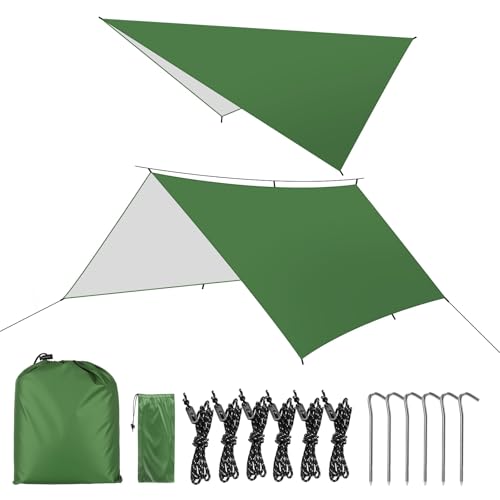 BBWELL Tarp 3x3M Wasserdicht,Ultraleicht Camping Zeltplane mit Öse + Aluminiumstifte + Nylonseile, Leicht Kompakt,Anti-UV Sonnen Regen Schutz Schnee,für Camping Picknick Wandern Hängematte von BBWELL