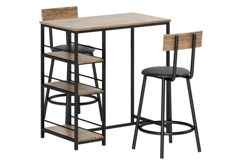 BBWL Bargruppe Bartisch mit 2 Barhockern, 3 Ablagen und Stahlgestell, (platzsparendes 3-tlg. Essgruppe-Set im modernen Stil, MDF-Tischplatte in Eiche), für Küche & Esszimmer, robust & pflegeleicht von BBWL