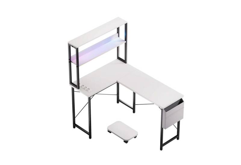 BBWL Computertisch Doppelstock-Computertisch mit RGB-LED, integrierter Steckdosenleiste, 15 mm Spanplatte P2, PVC-Kanten und flexiblem PC-Halter von BBWL