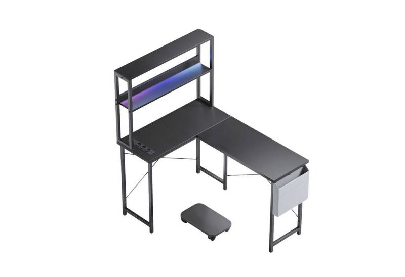BBWL Computertisch Doppelstock-Computertisch mit RGB-LED, integrierter Steckdosenleiste, 15 mm Spanplatte P2, PVC-Kanten und flexiblem PC-Halter von BBWL