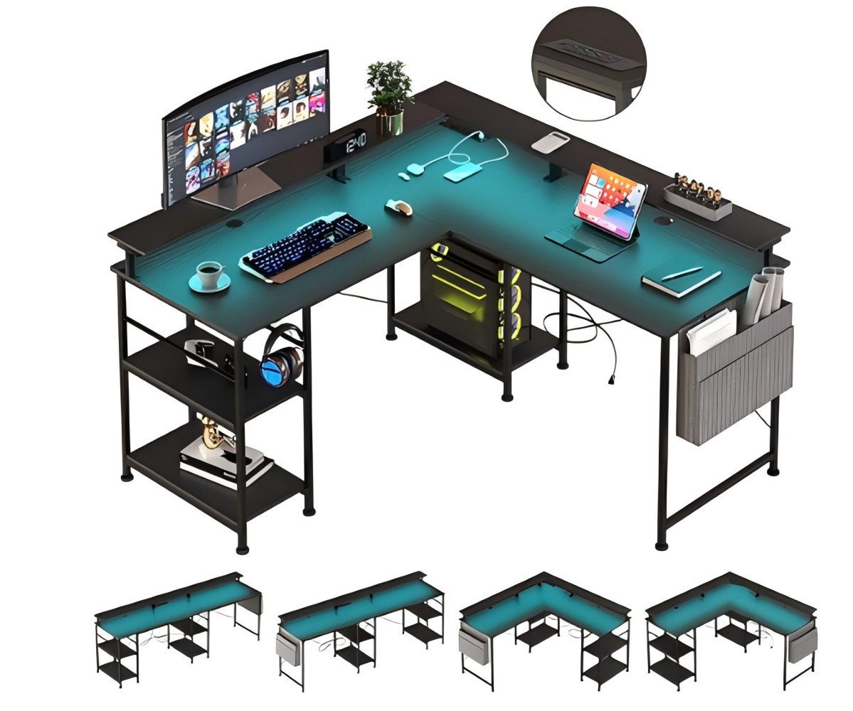 BBWL Computertisch L-förmiger Gaming-Schreibtisch mit LED, Steckdose, Monitorständer, 140 x 140 x 85 cm,mit Ablagefach, langer 2-Personen-Schreibtisch BBWL Computertisch L-förmiger Gaming-Schreibtisch mit LED, Steckdose, Monitorständer, 140 x 140 x 85 cm,mit Ablagefach, langer 2-Personen-Schreibtisch von BBWL