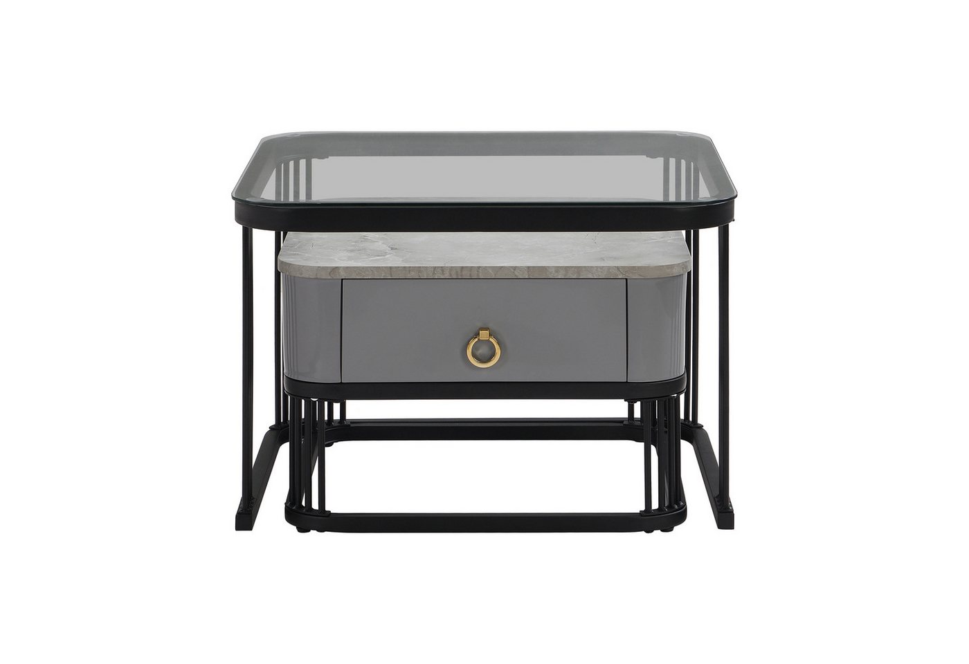BBWL Couchtisch 2er-Set Couchtische stapelbar- Marmoroptik & Glasplatte (mit Schublade & goldfarbenem Griff, schwarz-graues Design, Metallgestell, Beistelltisch 60×60×42 cm + 50×50×34 cm) BBWL Couchtisch 2er-Set Couchtische stapelbar- Marmoroptik & Glasplatte (mit Schublade & goldfarbenem Griff, schwarz-graues Design, Metallgestell, Beistelltisch 60×60×42 cm + 50×50×34 cm) von BBWL