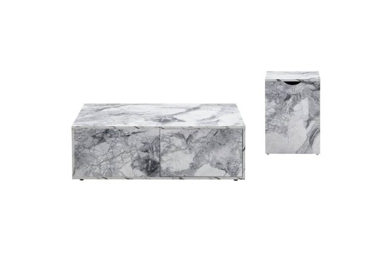 BBWL Couchtisch Moderner Couchtisch und Beistelltisch 2er Set, Marmoroptik (aus MDF mit praktischen Schubladen und klappbarer Platte für Wohnzimmer Sofatisch Balkon oder Terrasse als stylisches Tisch-Set) von BBWL