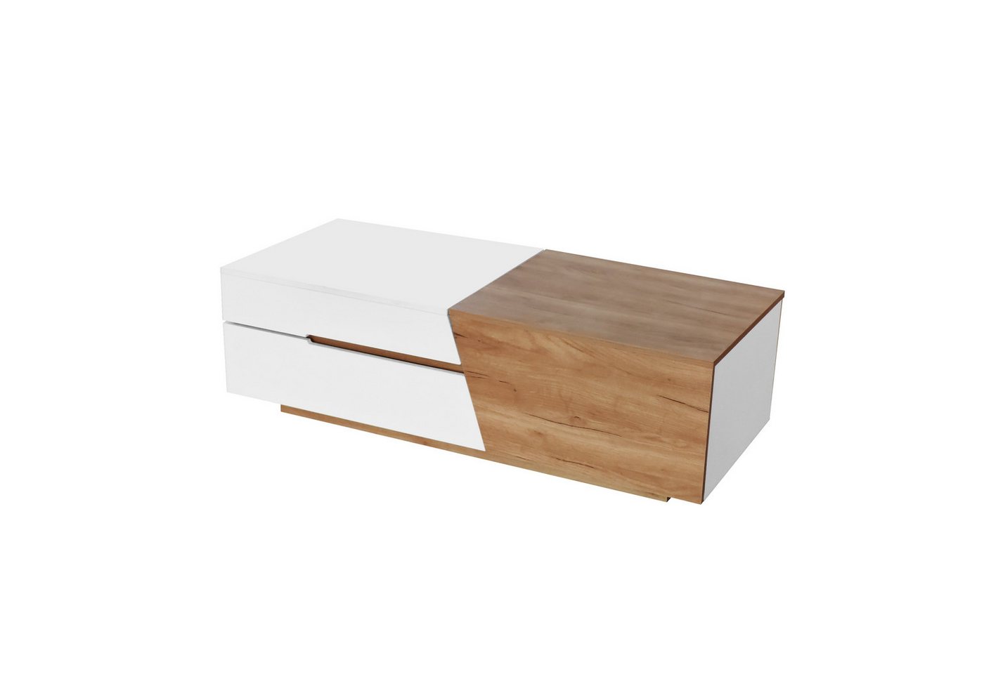 BBWL Couchtisch Modern ausziehbarer Couchtisch mit Schubladen in Weiß und Holzoptik (120x50x37.5 cm großer Wohnzimmertisch mit innovativem Schiebedesign und praktischem Stauraum für Bücher und Deko als stylisches 2er Set MDF Tisch für moderne Einrichtung), Beistelltisch mit Farbblockstruktur von BBWL