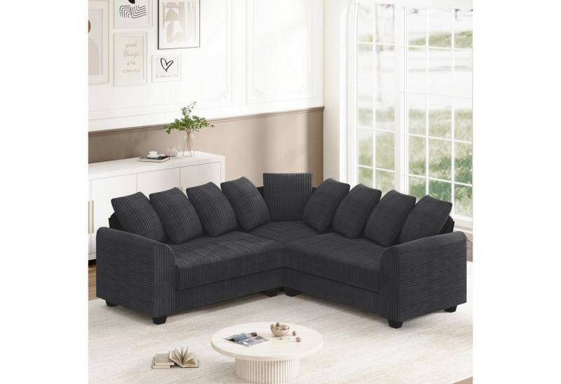 BBWL Ecksofa Modulares Cord-Ecksofa mit Kissen, weichem Stoff und tiefer Sitzfläche, Komfortables L-Sofa für Wohnzimmer mit flexiblem Aufbau von BBWL