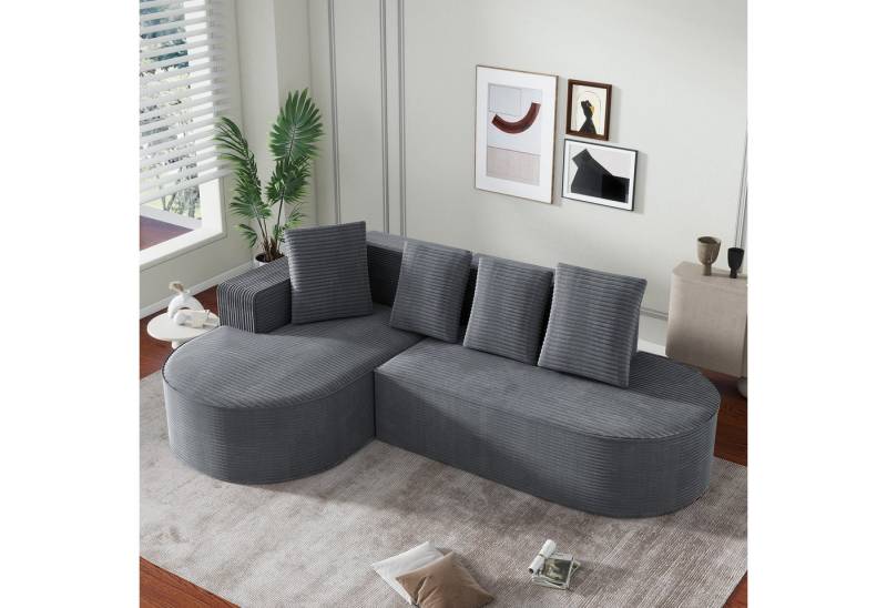 BBWL Ecksofa Modulares L-Sofa aus Cord mit Kissenrücken, tiefer Sitzfläche,Grau von BBWL
