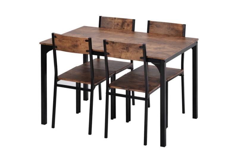 BBWL Essgruppe Sitzgruppe, Esszimmergruppe Esstisch mit 4 Stühlen,vintagebraun, (5-tlg) von BBWL