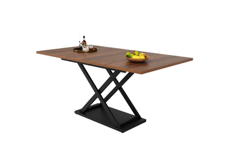 BBWL Esstisch Ausziehbarer Esstisch 120–160×80 cm mit schwarzem Kreuzgestell (platzsparender Teleskoptisch für 6–8 Personen. Modernes Design trifft auf robuste Metallkonstruktion. Vielseitig einsetzbar als Ess-, Arbeits- oder Studiertisch für Küche, Wohnzimmer oder Studio. Pflegeleicht, stabil und einfach montierbar, funktional und stilvoll zugleich) von BBWL