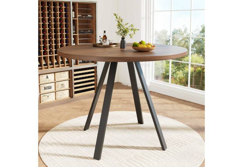 BBWL Esstisch Runder Esstisch Ø80 cm für 2–4 Personen,aus MDF in Walnussoptik (mit stabilen schwarzen Metallbeinen,Vielseitig als Küchentisch, Kaffeetisch oder Schreibtisch einsetzbar. Robuste Konstruktion, pflegeleicht und schnell montiert. Perfekt für Esszimmer, Wohnzimmer oder kleine Räume mit stilvollem Retro-Charme und eleganter Holzmaserung) von BBWL