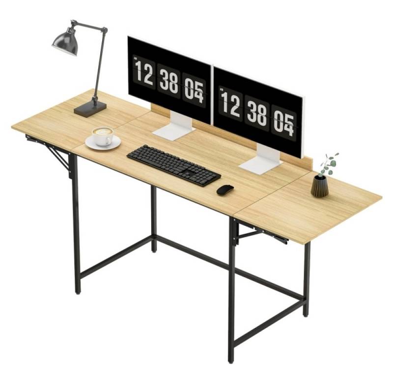 BBWL Klapptisch Klappbarer Computertisch mit 2 Ausziehplatten 170 cm (Flexibler Home Office Schreibtisch aus MDF und Metall, stabiler mobiler Arbeitsplatz für Monitore und Zubehör) von BBWL
