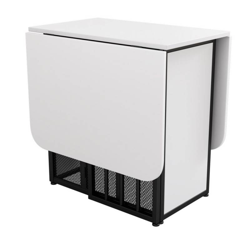 BBWL Klapptisch Klappbarer Esstisch aus Spanplatte, multifunktional ausziehbar (mit Stauraum, Schublade und 3 Formen, stabil und platzsparend in Weiß Schwarz) von BBWL