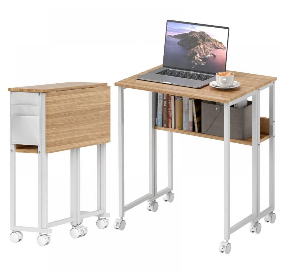 BBWL Klapptisch Klappschreibtisch 63 cm mit Rollen, Regal & Aufbewahrungstasche, platzsparender Computertisch für Home Office in Naturholz BBWL Klapptisch Klappschreibtisch 63 cm mit Rollen, Regal & Aufbewahrungstasche, platzsparender Computertisch für Home Office in Naturholz von BBWL