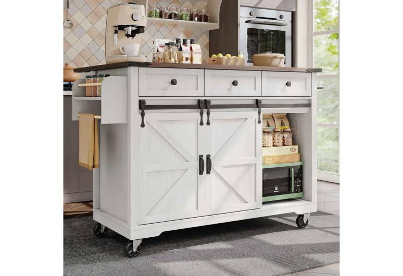 BBWL Kücheninsel Kücheninsel Servierwagen mit 2 Schiebetüren und 3 Schubladen, aus MDF & Metall, Viel Stauraum, mobile Küchenhilfe von BBWL