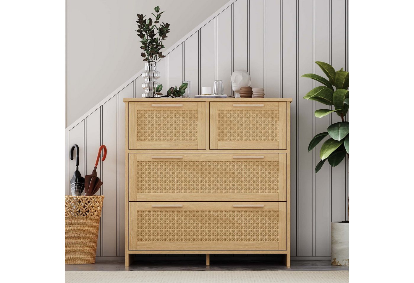 BBWL Sideboard Rattankommode 80x80x38 cm mit 4 Schubladen, Massivholzgriffen (Moderner Schubladenschrank aus MDF & Rattan für Schlafzimmer, Wohnzimmer, Flur, Esszimmer – Kippsicherung & viel Stauraum – Pflegeleicht & vielseitig einsetzbar) BBWL Sideboard Rattankommode 80x80x38 cm mit 4 Schubladen, Massivholzgriffen (Moderner Schubladenschrank aus MDF & Rattan für Schlafzimmer, Wohnzimmer, Flur, Esszimmer – Kippsicherung & viel Stauraum – Pflegeleicht & vielseitig einsetzbar) von BBWL