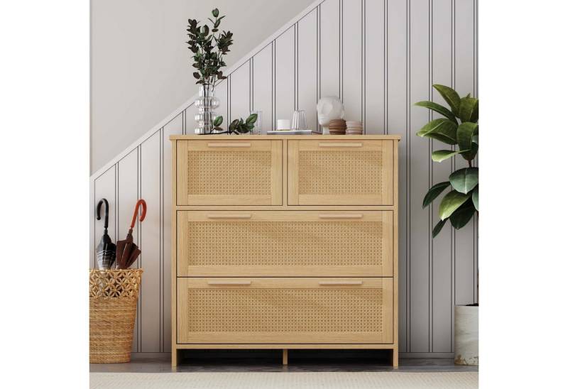 BBWL Sideboard Rattankommode 80x80x38 cm mit 4 Schubladen, Massivholzgriffen (Moderner Schubladenschrank aus MDF & Rattan für Schlafzimmer, Wohnzimmer, Flur, Esszimmer – Kippsicherung & viel Stauraum – Pflegeleicht & vielseitig einsetzbar) BBWL Sideboard Rattankommode 80x80x38 cm mit 4 Schubladen, Massivholzgriffen (Moderner Schubladenschrank aus MDF & Rattan für Schlafzimmer, Wohnzimmer, Flur, Esszimmer – Kippsicherung & viel Stauraum – Pflegeleicht & vielseitig einsetzbar) von BBWL