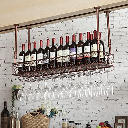 BBXSD Weinflaschenhalter, Decken-Weinregal, Heimbar, zum Aufhängen von Champagner-Gläsern, Aufbewahrungsregal für Küche, Wandmontage, schwimmende Organizer-Regale aus Eisen von BBXSD