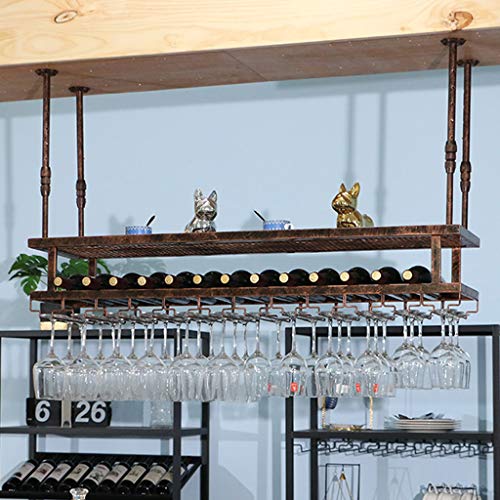 BBXSD Weinregale Decken-Weinhalter/Verstellbarer, wandmontierter Weinflaschenhalter, Hängende Weinglasregale/Kelch-/Stielglasregale/Vintage-Wohndekorregale/100 * 30 cm von BBXSD