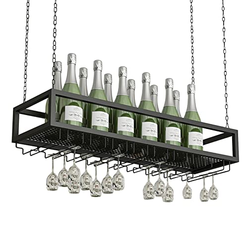 Barregal zum Aufhängen an der Decke, schwarzes Weinregal für Zuhause, Weinflaschenregale, an der Decke montiertes Lagerregal mit hängendem Stielglas, Champagnergläserhalter, Barregal aus Metall, sch von BBXSD