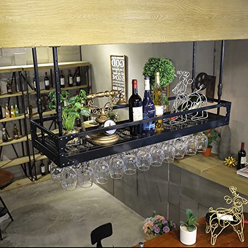 Hängender Weinhalter, an der Decke montiertes Lagerregal, höhenverstellbar, Breite, Weinflaschenregale und Glasflaschen-Kelchhalter, schwebende Barregale/60 x 35 cm von BBXSD