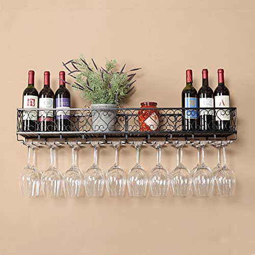 Weinregal, an der Wand montierter Weinflaschenhalter, hängende Regale für Stielgläser, für die Hausbar, schwarzes Lagerregal aus Metall und Eisen, für Restaurant und Küche, schwebender Organizer)) von BBXSD