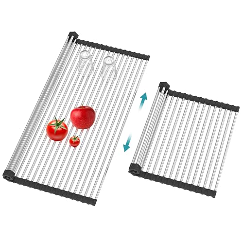 BBXTYLY Extra großes, erweiterbares Abtropfgestell zum Aufrollen, Abtropfgestell für die Spüle, Küchenzubehör, Küchenabtropfgestell, aufrollbar, faltbar, rollbar (schwarz, 64 - 44 cm) von BBXTYLY