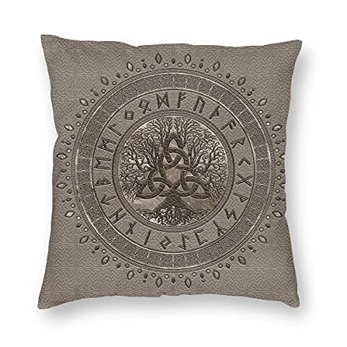 BBYOUTH Baum des Lebens Wurfkissenbezug, Norse Mythy Yggdrasil World Tree 3D Druck Square Kissenbezug Für Wikinger Club Cosplay Party Decor,Khaki Gray,18x18Inch von BBYOUTH