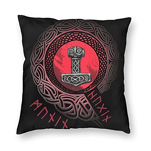 BBYOUTH Wikinger Dekokissen Fall Vintage 3D Druck Square Kissenbezug Für Männer Frauen Home Dekorative Sofa Norse Myth-Geschenk,Thor Hammer,45x45cm von BBYOUTH