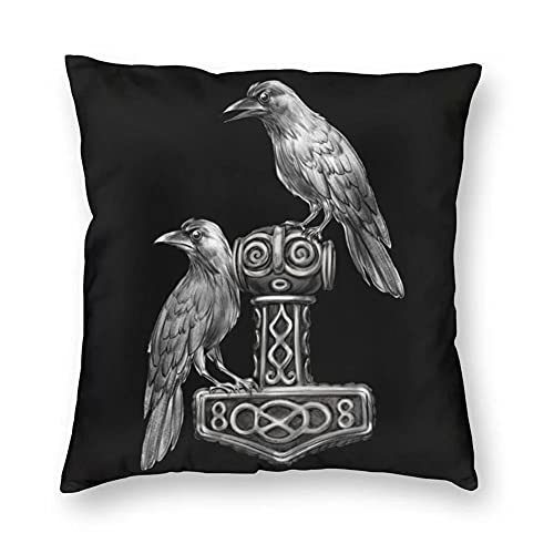 BBYOUTH Wikinger Raven Wurfkissenbezüge Odin Myth Home Sofa Dekor 3D Druck Quadratische Kissenbezug Norse Geschenk,Mjolnir,20x20inch von BBYOUTH