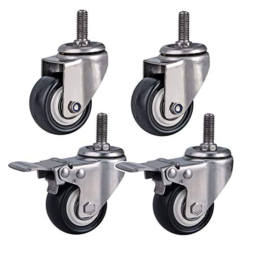 Gewinde M8 / M10 / M12 Lenkrollen für Möbel 1,5"/ 2" (50 mm) Edelstahl 304 Halterung Schwerlastrollen 300kg Leise PU mit Bremse kleine Rollen für Tisch Schreibtisch Wagen Kinderbett 4 Stück von BBdD