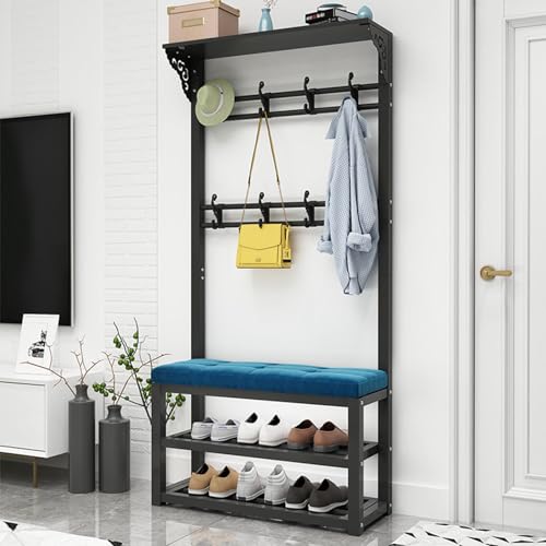 3-in-1 Flurbaum mit Bank und Schuhaufbewahrung 3-in-1 freistehende hölzerne appenhalter Metallrahmen für Home Office Schlafzimmer Wohnzimmer von BBioss