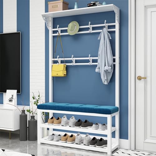 3-in-1 Flurbaum mit Bank und Schuhaufbewahrung 3-in-1 freistehende hölzerne appenhalter Metallrahmen für Home Office Schlafzimmer Wohnzimmer von BBioss