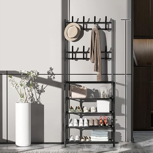 BBioss 3-in-1 Kleiderständer für den Eingangsbereich, Industrie-Organizer für Schuhe mit 8 Haken für Wohnzimmer, Schlafzimmer und Büro von BBioss