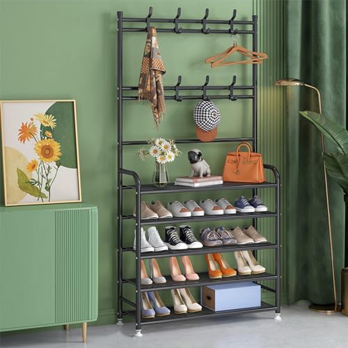 BBioss 3 in 1 Metall Schuhbank Lagerregal Modern Industrie Eingang Garderobenbaum Freistehend Flur Kleiderbügel Organizer Rack Stehend mit für Flur Einfach zu montieren von BBioss