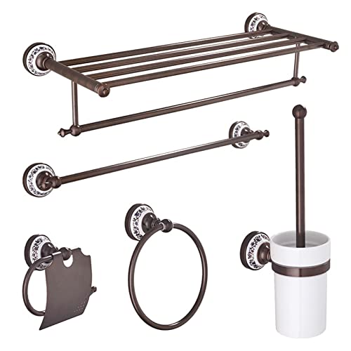 BBioss Badezimmerbeschläge-Set aus antikem Messing mit Handtuchhalter, zwei Ebenen, Wandregalhaken, Toilettenpapierhalter und Ring von BBioss