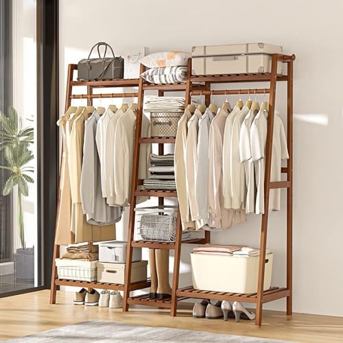 BBioss Bambus-Kleiderständer mit offenem Wäschekorb aus Holz, multifunktional, für Schlafzimmer oder Wohnzimmer, Höhe 130 cm von BBioss