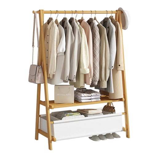 BBioss Bambusgarderobe mit 2 Ablagen zum Aufhängen von Kleidung, freistehender Kleiderständer für Schlafzimmer, 66 x 40 x 159 cm von BBioss