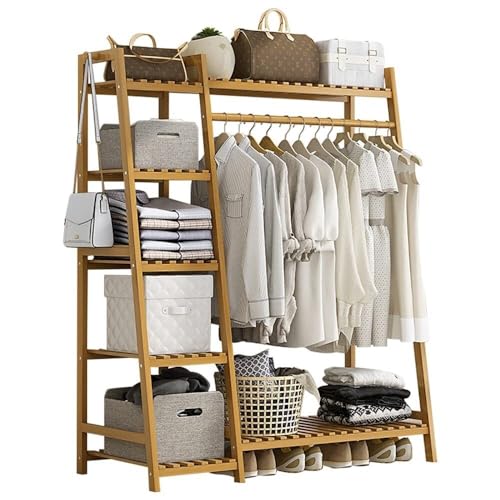 BBioss Bambusgarderobe mit Stehschrank und offenem Design für Schlafzimmer, Wohnzimmer, Zuhause, große und einfache Regale (Holzfarben, 110 x 40 x 140 cm) von BBioss